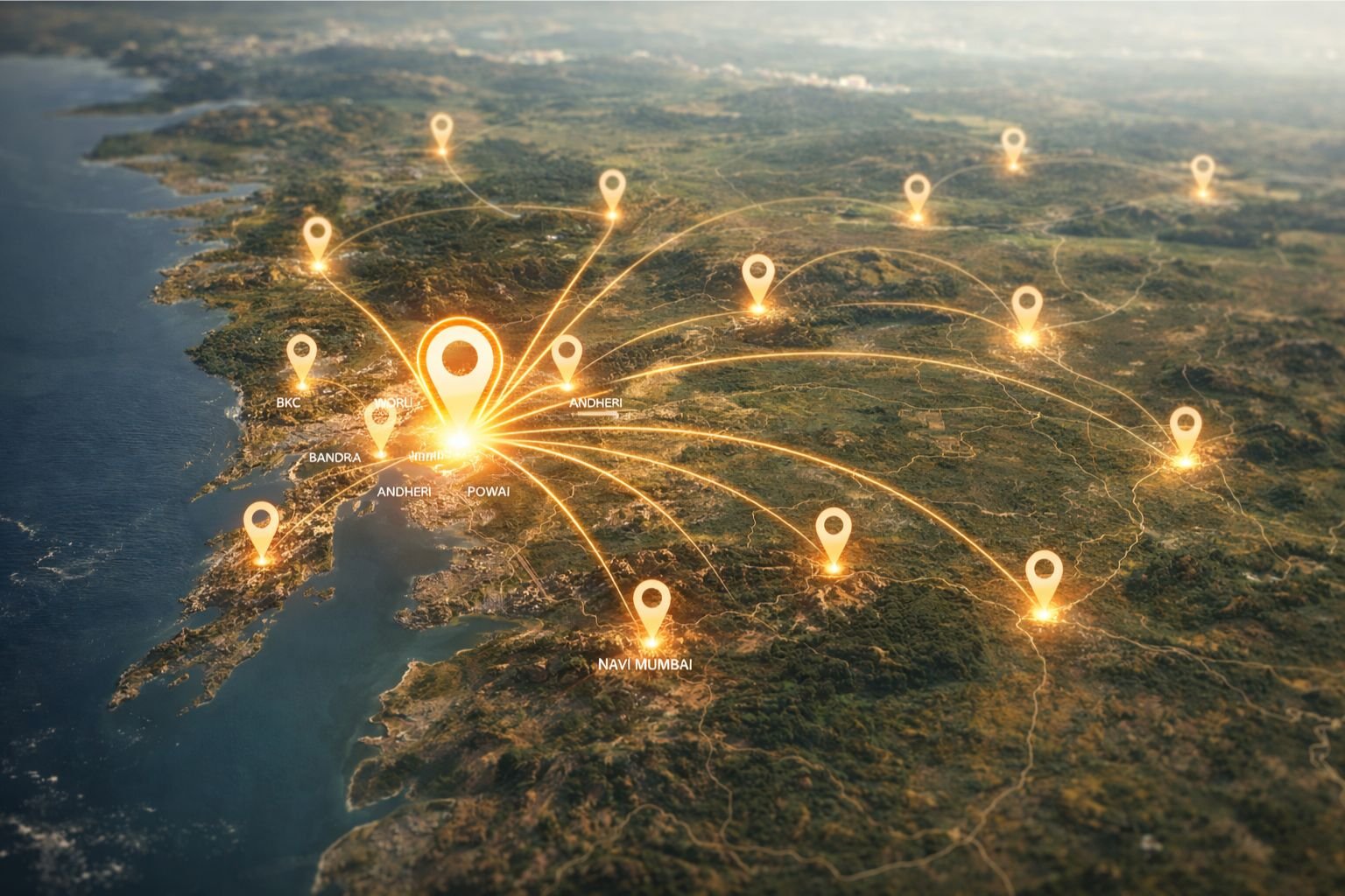 RCS messaging coverage map Mumbai — BKC, Worli, Fort, Bandra, Andheri, Powai, Navi Mumbai coverage