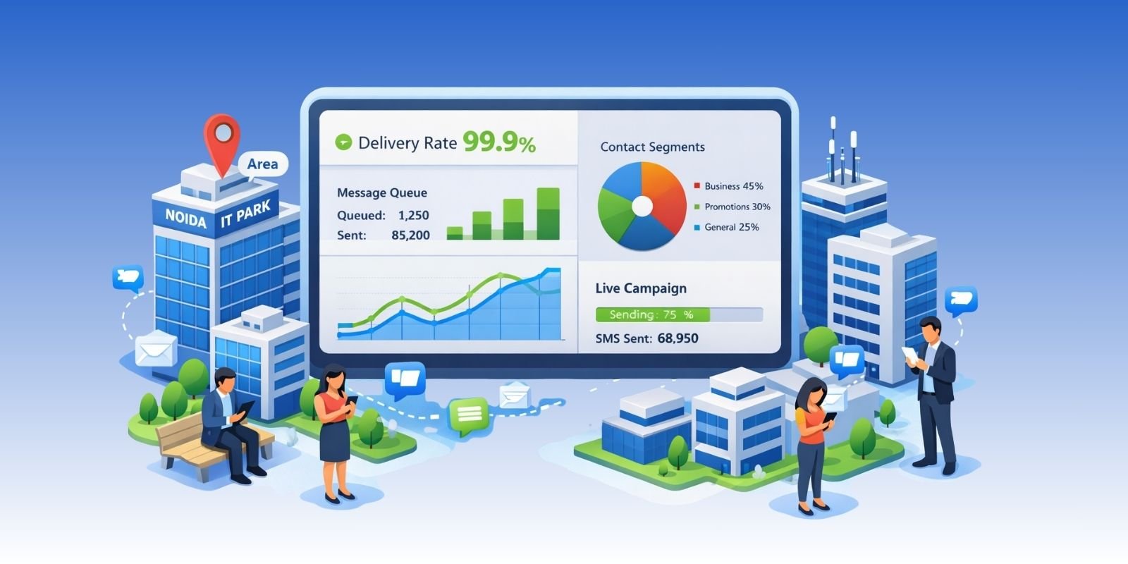 MetaReach Marketing bulk SMS service dashboard for Noida businesses